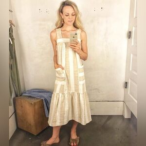 Maeve Linen Blend Tonal Lagenlook Wide Striped Midi Vacation Dress